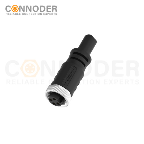7/8" Female Connecting Cables-Straight Overmolded Cable,UL, PUR, black,Solder Connection,A code,
