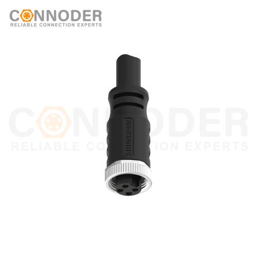 7/8" Female Connecting Cables-Straight Overmolded Cable,UL, PUR, black,Solder Connection,A code,