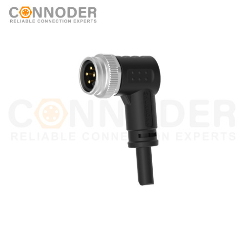 7/8" Male Sensor Connecting-Right Angle Overmolded Cable,UL, PUR, black,Solder Connection,A code