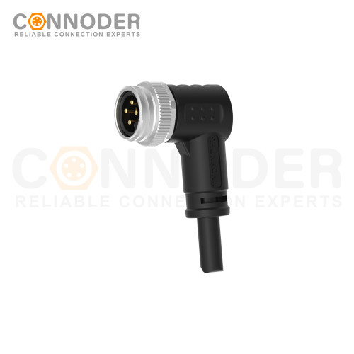 7/8" Male Sensor Connecting-Right Angle Overmolded Cable,UL, PUR, black,Solder Connection,A code