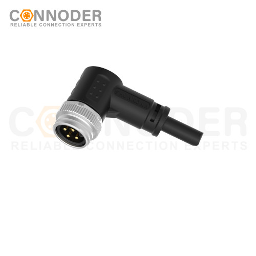 7/8" Male Sensor Connecting-Right Angle Overmolded Cable,UL, PUR, black,Solder Connection,A code