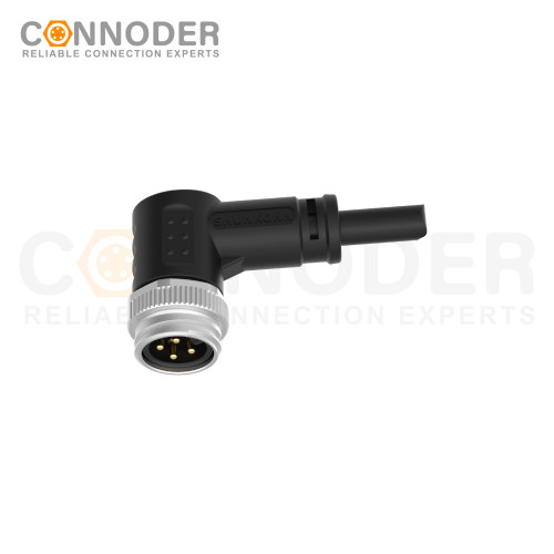7/8" Male Sensor Connecting-Right Angle Overmolded Cable,UL, PUR, black,Solder Connection,A code