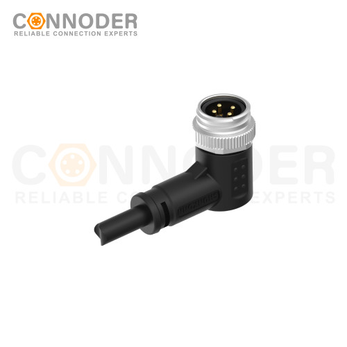 7/8" Male Sensor Connecting-Right Angle Overmolded Cable,UL, PUR, black,Solder Connection,A code