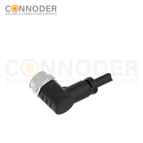 7/8" Male Sensor Connecting-Right Angle Overmolded Cable,UL, PUR, black,Solder Connection,A code