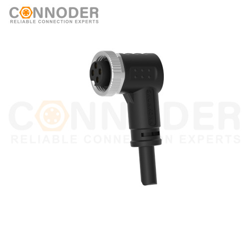 7/8" Female Sensor Connecting-Right Angle Overmolded Cable,UL, PUR, black,Solder Connection,A code