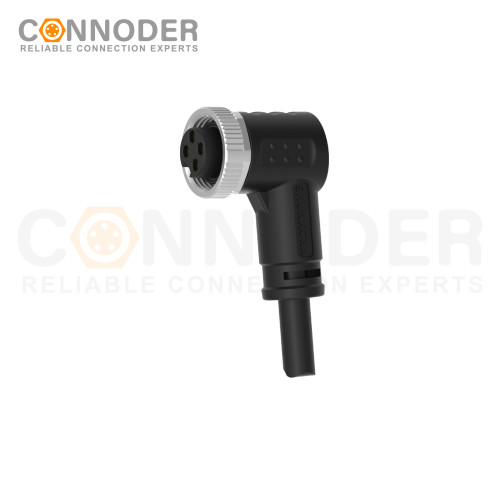 7/8" Female Sensor Connecting-Right Angle Overmolded Cable,UL, PUR, black,Solder Connection,A code