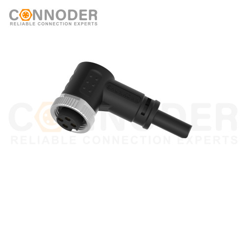 7/8" Female Sensor Connecting-Right Angle Overmolded Cable,UL, PUR, black,Solder Connection,A code
