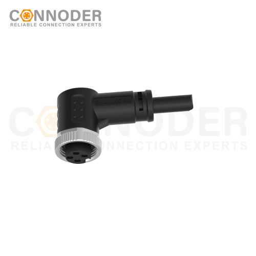 7/8" Female Sensor Connecting-Right Angle Overmolded Cable,UL, PUR, black,Solder Connection,A code
