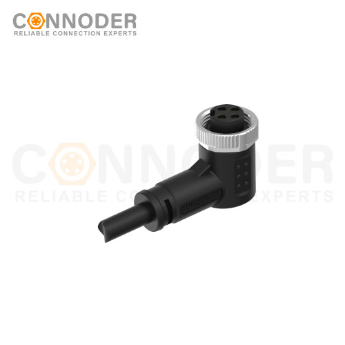7/8" Female Sensor Connecting-Right Angle Overmolded Cable,UL, PUR, black,Solder Connection,A code
