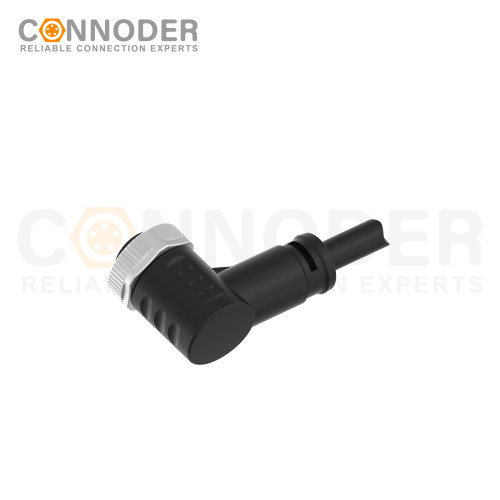 7/8" Female Sensor Connecting-Right Angle Overmolded Cable,UL, PUR, black,Solder Connection,A code