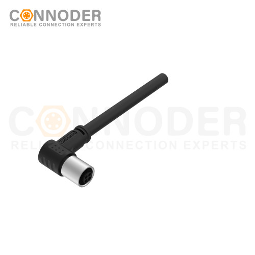 M5 Female Sensor Connecting-Right Angle Overmolded Cable,UL, PUR, black,Solder Connection,A code