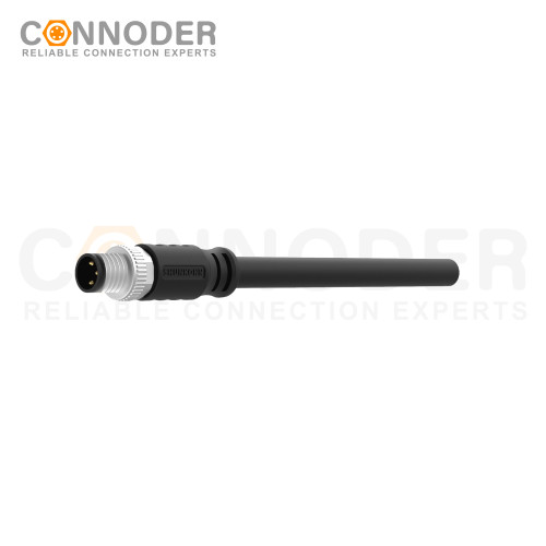 M8 Male Cable Connector-Straight Overmolded Cable,UL, PUR, black,Solder Connection,A code,