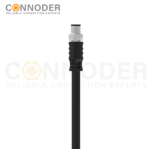 M8 Male Cable Connector-Straight Overmolded Cable,UL, PUR, black,Solder Connection,A code,