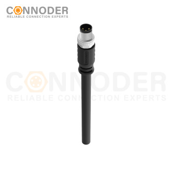M8 Male Cable Connector-Straight Overmolded Cable,UL, PUR, black,Solder Connection,A code,