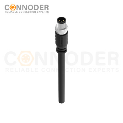 M8 Male Cable Connector-Straight Overmolded Cable,UL, PUR, black,Solder Connection,A code,