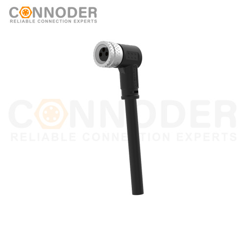 M8 Female Sensor Connecting-Right Angle Overmolded Cable,UL, PUR, black,Solder Connection,A code