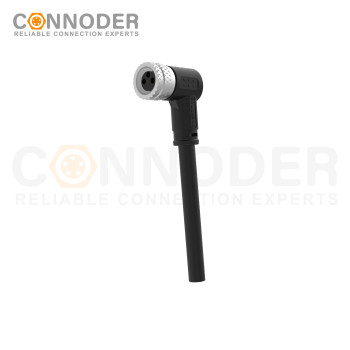 M8 Female Sensor Connecting-Right Angle Overmolded Cable,UL, PUR, black,Solder Connection,A code