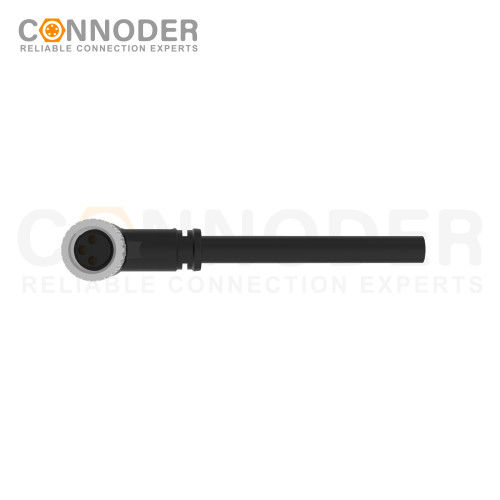 M8 Female Sensor Connecting-Right Angle Overmolded Cable,UL, PUR, black,Solder Connection,A code