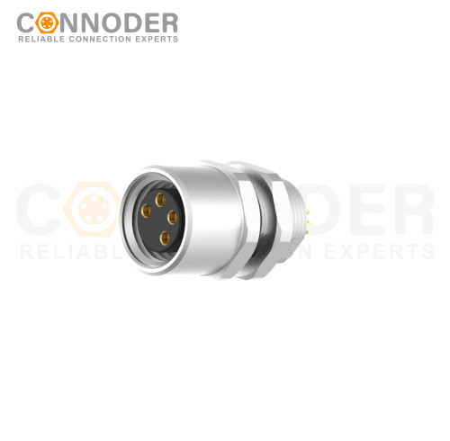 M8 Female Circular Connector-Panel Mount,Solder Connection,A code,M8*0.5, Rear Fastened