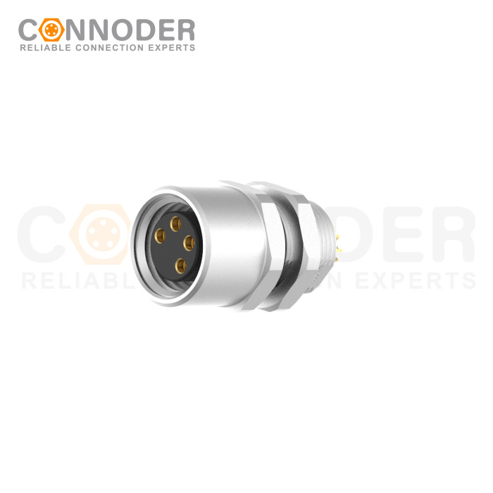 M8 Female Circular Connector-Panel Mount,Solder Connection,A code,M8*0.5, Rear Fastened