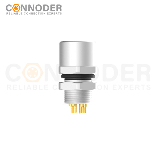 M8 Female Circular Connector-Panel Mount,Solder Connection,A code,M8*0.5, Rear Fastened