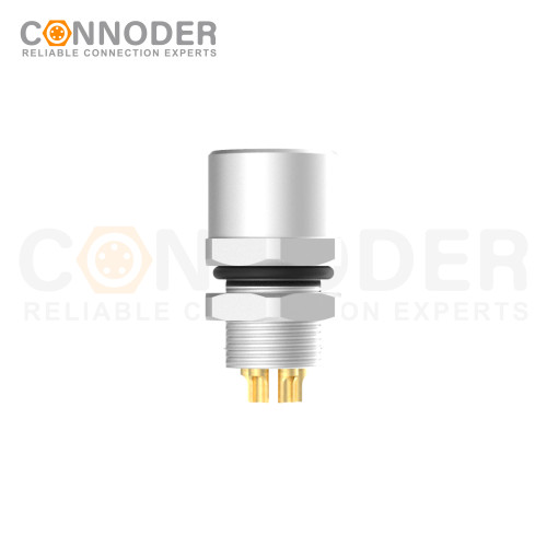 M8 Female Circular Connector-Panel Mount,Solder Connection,A code,M8*0.5, Rear Fastened