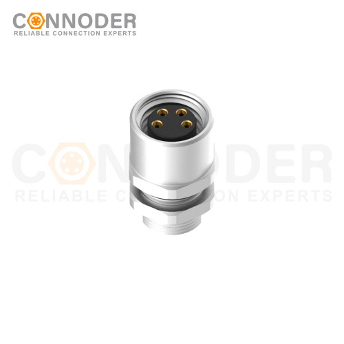 M8 Female Circular Connector-Panel Mount,Solder Connection,A code,M8*0.5, Rear Fastened