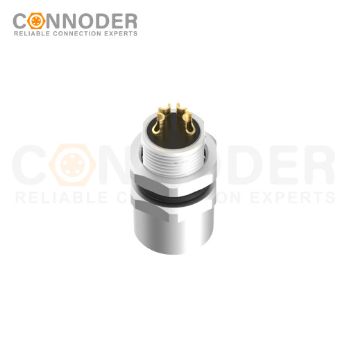 M8 Female Circular Connector-Panel Mount,Solder Connection,A code,M8*0.5, Rear Fastened