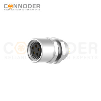 M8 Female Circular Connector-Panel Mount,Solder Connection,B code,M8*0.5, Rear Fastened