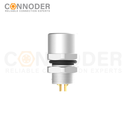 M8 Female Circular Connector-Panel Mount,Solder Connection,D code,M8*0.5, Rear Fastened