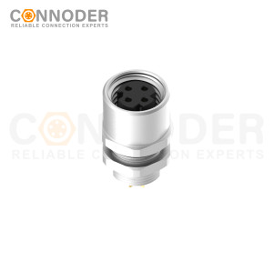 M8 Female Circular Connector-Panel Mount,Solder Connection,D code,M8*0.5, Rear Fastened