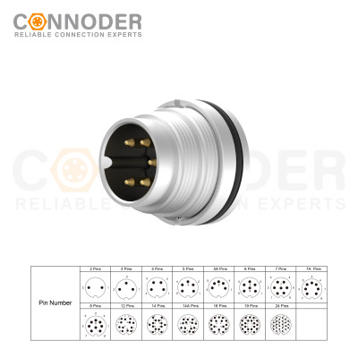 M16 Round Plug Connector Rear Panel Mounted Welded Type Connector Ip67 Waterproof, Industrial Automation Signal Connector