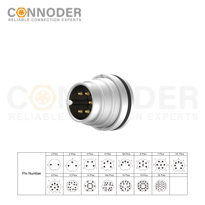 M16 Round Plug Connector Rear Panel Mounted Welded Type Connector Ip67 Waterproof, Industrial Automation Signal Connector