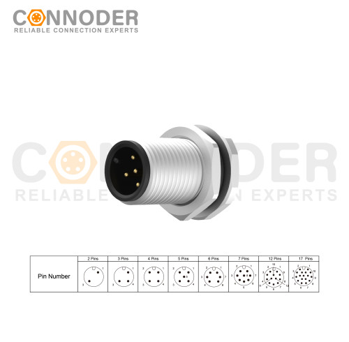 Source Factory M12 A 5 Pin Circular Connector | Male Panel Mount,Solder Connection,A code,M12x1.0, Front Fastened