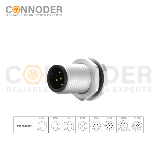 Source Factory M12 A Circular Connector | Male Panel Mount,Solder Connection,A code,M12x1.0, Front Fastened