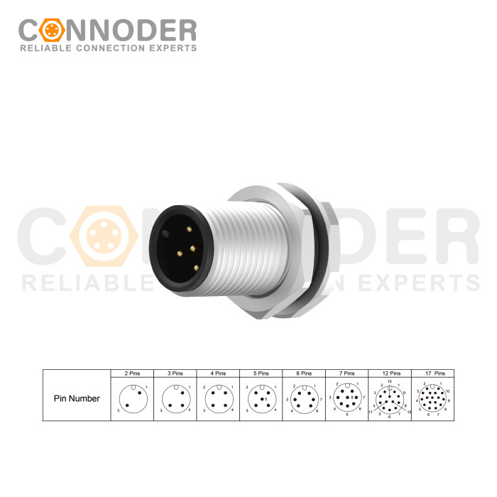 Source Factory M12 A 5 Pin Circular Connector | Male Panel Mount,Solder Connection,A code,M12x1.0, Front Fastened