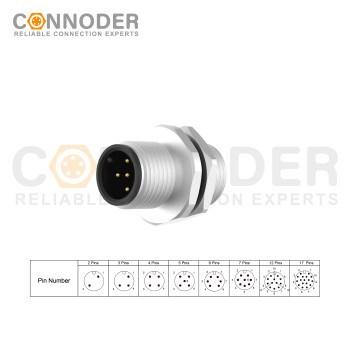 M12 A 5 Pin Circular Connector | Panel Mount,Solder Connection,A code,M12x1.0, Rear Fastened