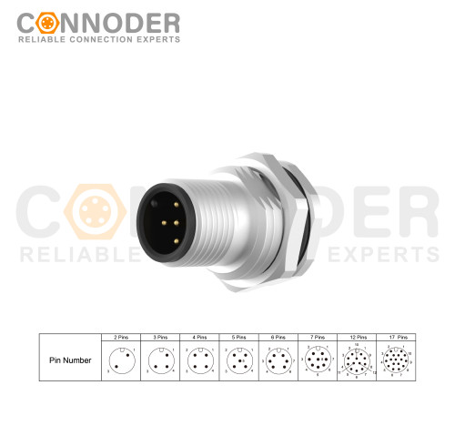 M12 A 5 Pin Circular Connector | Male Panel Mount,Solder Connection,A code,M16x1.5, Front Fastened