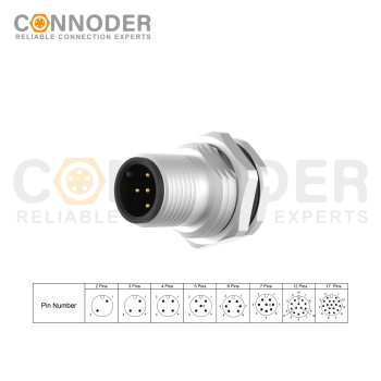 M12 A 5 Pin Circular Connector | Male Panel Mount,Solder Connection,A code,M16x1.5, Front Fastened
