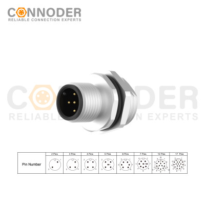 M12 A 5 Pin Circular Connector | Male Panel Mount,Solder Connection,A code,M16x1.5 For Rear Fastened