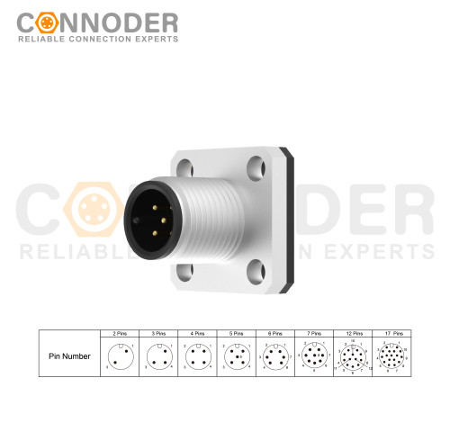 Wholesale M12 A Circular Connector | 5 Pin Male Panel Mount Solder Square Flange for Industrial Connectors