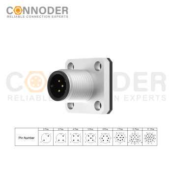 Wholesale M12 A Circular Connector | 5 Pin Male Panel Mount Solder Square Flange for Industrial Connectors