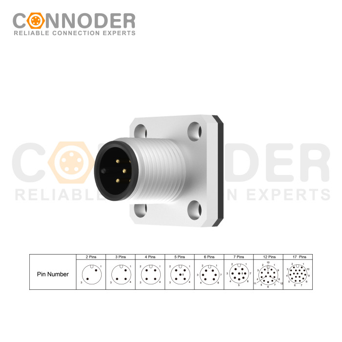Wholesale M12 A Circular Connector | 5 Pin Male Panel Mount Solder Square Flange for Industrial Connectors