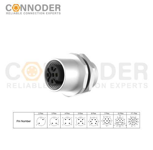 Wholesale M12 5 Pin Circular Connector | Female Panel Mount,Solder Connection,A code,M12x1.0, Rear Fastened