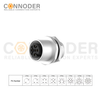 Wholesale M12 5 Pin Circular Connector | Female Panel Mount,Solder Connection,A code,M12x1.0, Rear Fastened