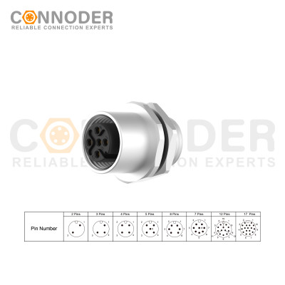 Wholesale M12 5 Pin Circular Connector | Female Panel Mount,Solder Connection,A code,M12x1.0, Rear Fastened