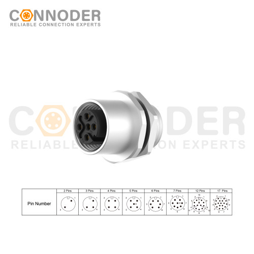 Wholesale M12 5 Pin Circular Connector | Female Panel Mount,Solder Connection,A code,M12x1.0, Rear Fastened