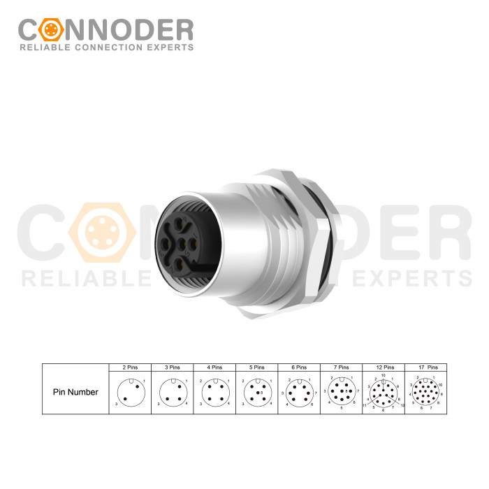 Wholesale M12 5 Pin Circular Connector | Panel Mount,Solder Connection,A code,M16x1.5, Front Fastened