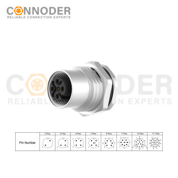 Source Factory M12 A Circular Connector | 5 Pin Panel Mount,PCB Dip-solder Connection,A code,M16x1.5, Front Fastened