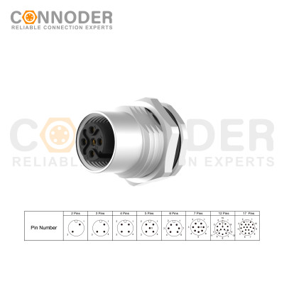 Source Factory M12 A Circular Connector | 5 Pin Panel Mount,PCB Dip-solder Connection,A code,M16x1.5, Front Fastened